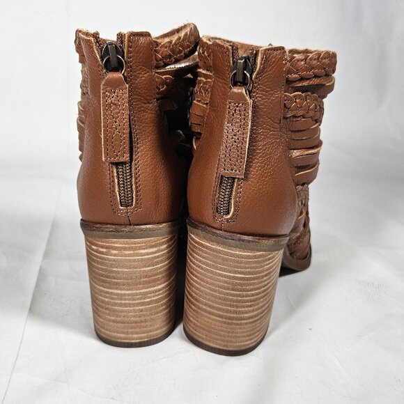 Dingo Jeezy Tan Brown Braided Leather Sandals Chunky Heel Fringe Detail Boho 10 - Picture 2 of 13